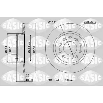 Jeu de 2 disques de frein arrière SASIC OEM 3Q0615601A