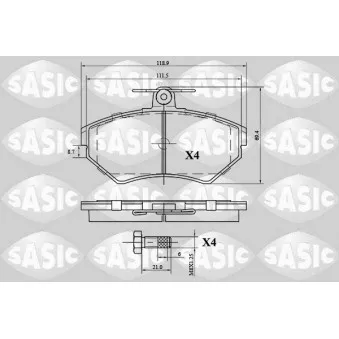 Jeu de 4 plaquettes de frein avant SASIC 6216057 pour VOLKSWAGEN PASSAT 2.0 - 116cv