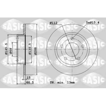 Jeu de 2 disques de frein avant SASIC OEM 4A0615301B