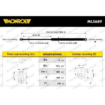 MONROE ML5689 - Vérin, capot-moteur