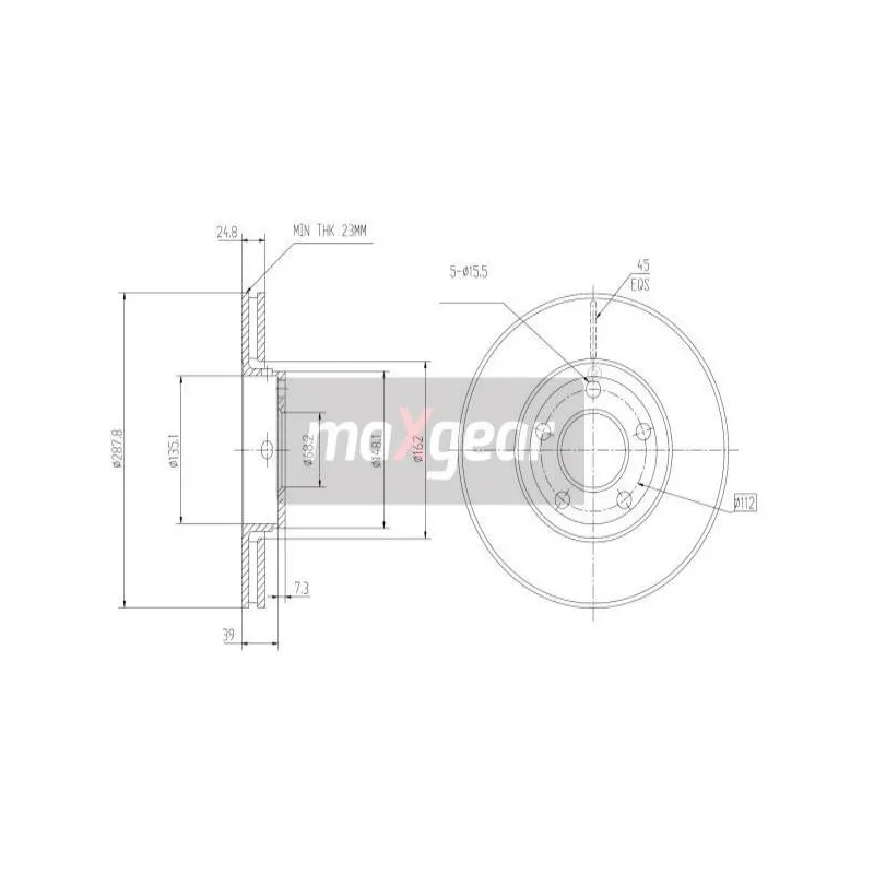 Jeu de 2 disques de frein avant MAXGEAR 19-0683 - Visuel 1