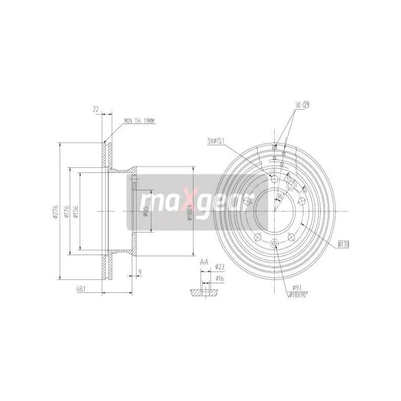 Jeu de 2 disques de frein avant MAXGEAR 19-0730 - Visuel 1