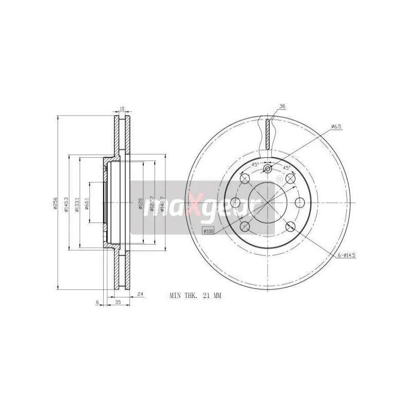 Jeu de 2 disques de frein avant MAXGEAR 19-0772 - Visuel 1