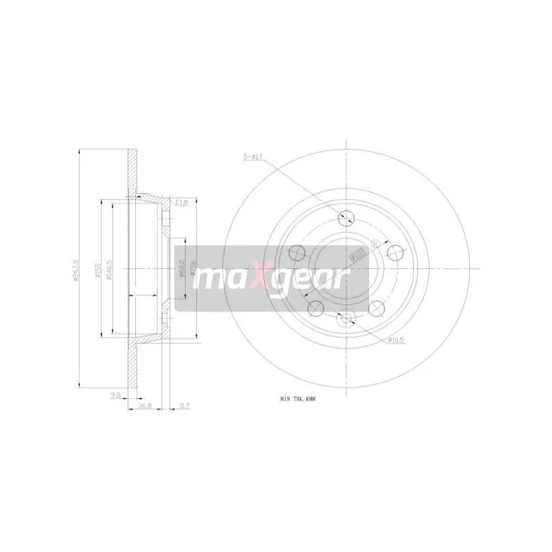Jeu de 2 disques de frein arrière MAXGEAR 19-0776MAX - Visuel 1