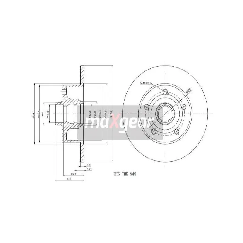Jeu de 2 disques de frein arrière MAXGEAR 19-0787 - Visuel 1