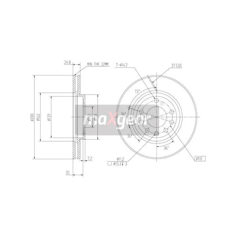 Jeu de 2 disques de frein avant MAXGEAR 19-0804 - Visuel 1