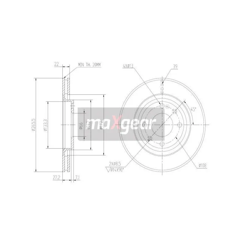Jeu de 2 disques de frein avant MAXGEAR 19-0806 - Visuel 1