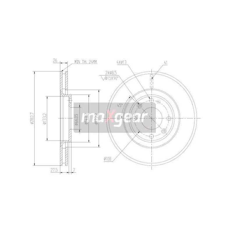 Jeu de 2 disques de frein avant MAXGEAR 19-0807 - Visuel 1