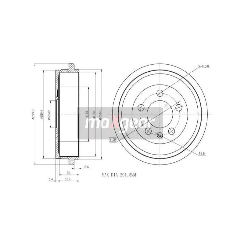 Tambour de frein MAXGEAR 19-0849 - Visuel 1