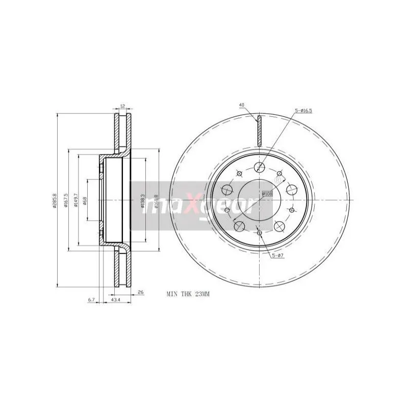 Jeu de 2 disques de frein avant MAXGEAR 19-1296MAX - Visuel 1