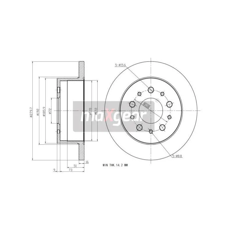 Jeu de 2 disques de frein arrière MAXGEAR 19-1876MAX - Visuel 1