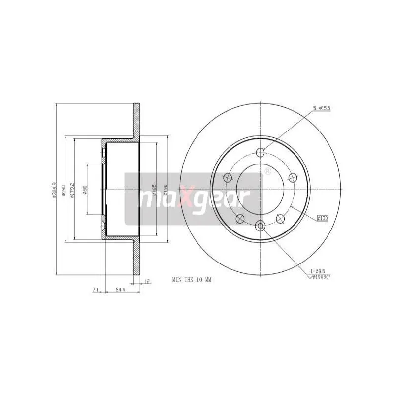 Jeu de 2 disques de frein arrière MAXGEAR 19-2010MAX - Visuel 1