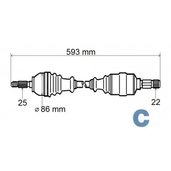 Arbre de transmission GRESA T5591 pour CITROEN BERLINGO 1.4 bivalent - 65cv