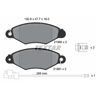 Jeu de 4 plaquettes de frein avant TEXTAR 2198009 pour RENAULT KANGOO 1.6 Flex - 98cv