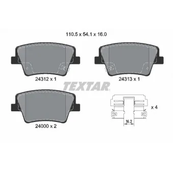 TEXTAR 2431201 - Jeu de 4 plaquettes de frein arrière