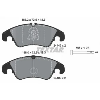 Jeu de 4 plaquettes de frein avant TEXTAR OEM 9M512K021AA