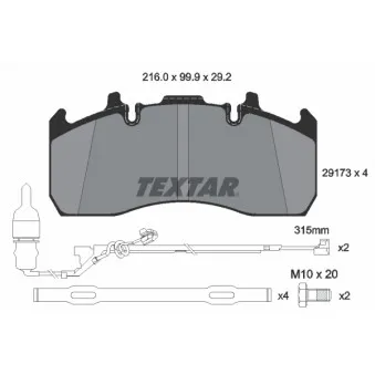 Jeu de 4 plaquettes de frein avant TEXTAR 2917303 pour RENAULT TRUCKS C 280P, 280PK - 280cv