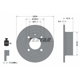 Jeu de 2 disques de frein arrière TEXTAR OEM 95667811
