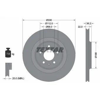Jeu de 2 disques de frein arrière TEXTAR OEM 8K0615601C