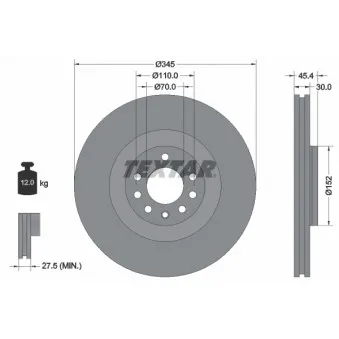 Jeu de 2 disques de frein avant TEXTAR 92242403 pour OPEL VECTRA 2.8 V6 Turbo OPC - 280cv