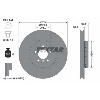 TEXTAR 92266125 - Disque de frein avant droit