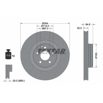 Jeu de 2 disques de frein avant TEXTAR 92277605 pour MERCEDES-BENZ CLASSE E E 400 - 333cv