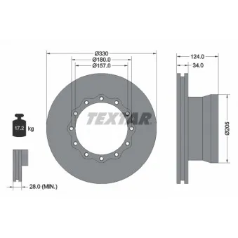 Jeu de 2 disques de frein arrière TEXTAR 93085500 pour MAN L2000 7,113 - 110cv