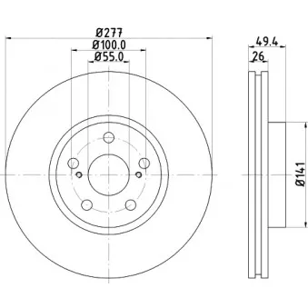 Jeu de 2 disques de frein avant HELLA 8DD 355 111-631 pour TOYOTA AVENSIS 2.0 VVTi - 155cv