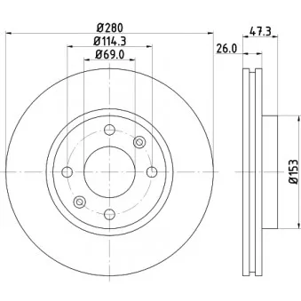 Jeu de 2 disques de frein avant HELLA 8DD 355 111-771 pour KIA OPTIMA 2.0 CVVT - 165cv