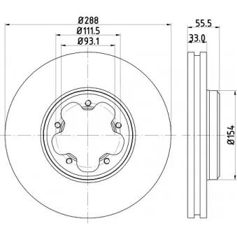 Jeu de 2 disques de frein avant HELLA 8DD 355 120-111 pour FORD TRANSIT 2.2 TDCi Traction intégrale - 155cv