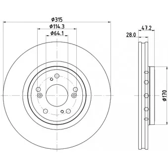 Jeu de 2 disques de frein avant HELLA 8DD 355 125-321 pour HONDA CR-V 2,2 i-DTEC 4WD - 150cv