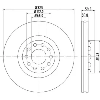 Jeu de 2 disques de frein avant HELLA 8DD 355 127-421 pour AUDI A8 2.8 - 174cv