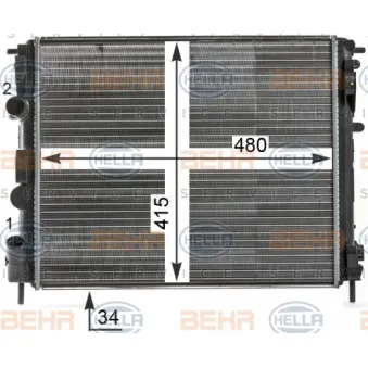 Radiateur, refroidissement du moteur HELLA 8MK 376 700-571 pour RENAULT KANGOO 1.2 16V - 75cv