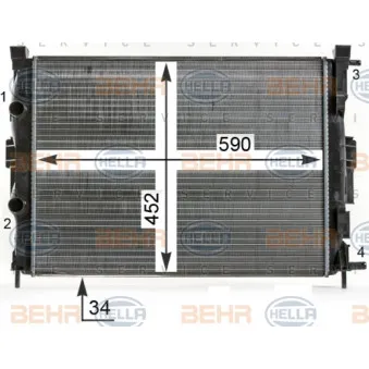 Radiateur, refroidissement du moteur HELLA 8MK 376 700-684 pour RENAULT MEGANE 1.9 DCI - 120cv