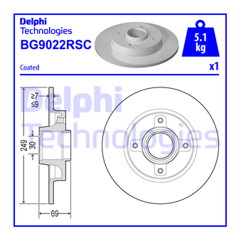 DELPHI BG9022RSC - Jeu de 2 disques de frein arrière