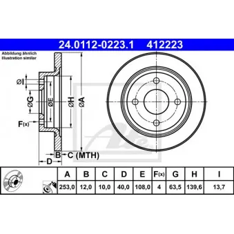 Jeu de 2 disques de frein arrière ATE 24.0112-0223.1 pour FORD FIESTA 1.5 TDCi - 85cv