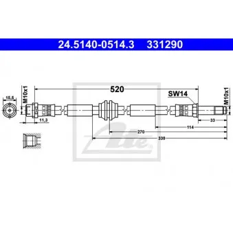 Flexible de frein ATE 24.5140-0514.3 pour VOLKSWAGEN TRANSPORTER - COMBI 2.0 TDI - 140cv