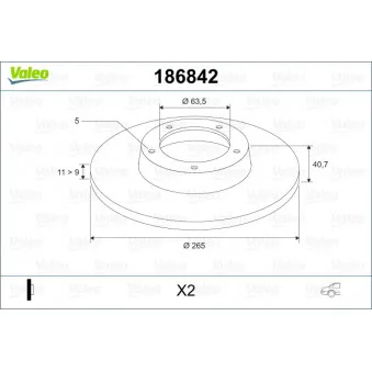 VALEO 186842 - Jeu de 2 disques de frein arrière