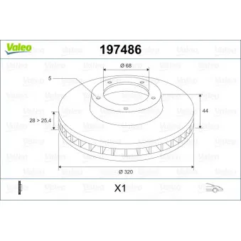 Jeu de 2 disques de frein avant VALEO 197486 pour RENAULT MEGANE 2.0 R.S. - 273cv