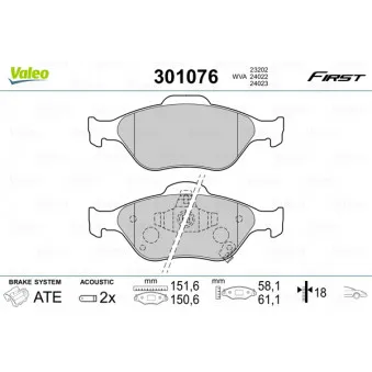 Jeu de 4 plaquettes de frein avant VALEO OEM 044650D050