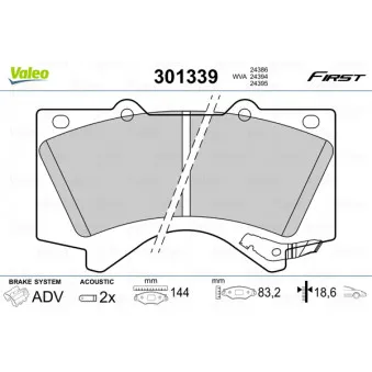 Jeu de 4 plaquettes de frein arrière VALEO OEM 04465YZZDG
