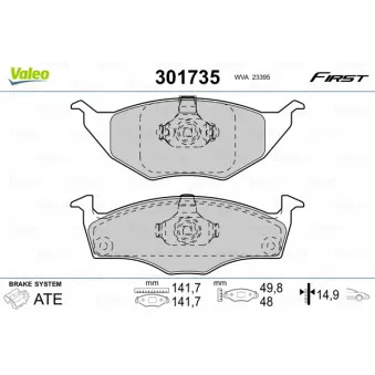 Jeu de 4 plaquettes de frein avant VALEO OEM 6E0698151