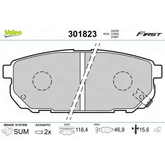 VALEO 301823 - Jeu de 4 plaquettes de frein arrière