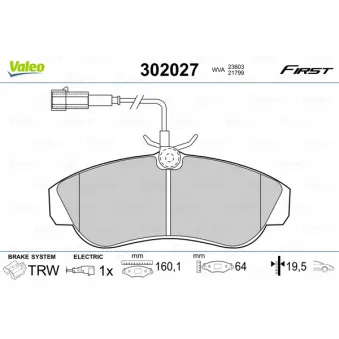 VALEO 302027 - Jeu de 4 plaquettes de frein avant