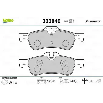 Jeu de 4 plaquettes de frein arrière VALEO OEM 34216762871