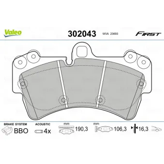 VALEO 302043 - Jeu de 4 plaquettes de frein arrière