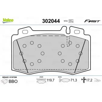 Jeu de 4 plaquettes de frein avant VALEO 302044 pour MERCEDES-BENZ CLASSE E E 270 T CDI - 163cv