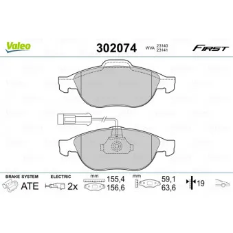 VALEO 302074 - Jeu de 4 plaquettes de frein avant