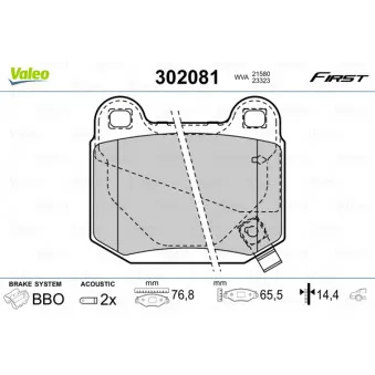 VALEO 302081 - Jeu de 4 plaquettes de frein arrière