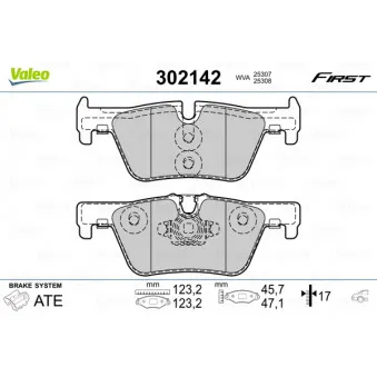 Jeu de 4 plaquettes de frein arrière VALEO OEM 34206873094